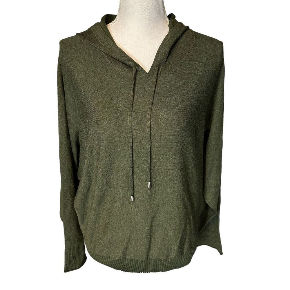 CYRUS NWT forest dark green pullover hoodie knit top women’s large new with tags